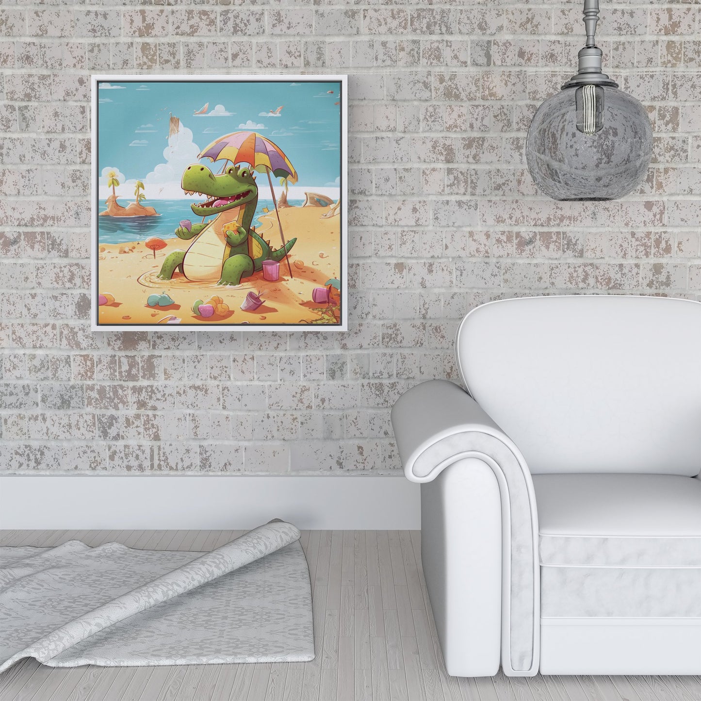 A Crocodile On A Beach Holiday Framed Canvas