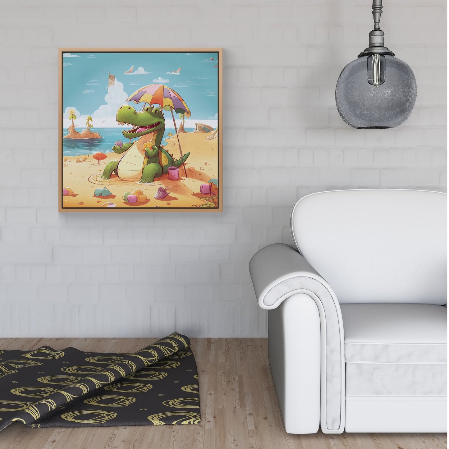 A Crocodile On A Beach Holiday Framed Canvas