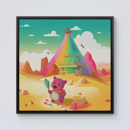 Purple Bear On A Beach Holiday Framed Canvas