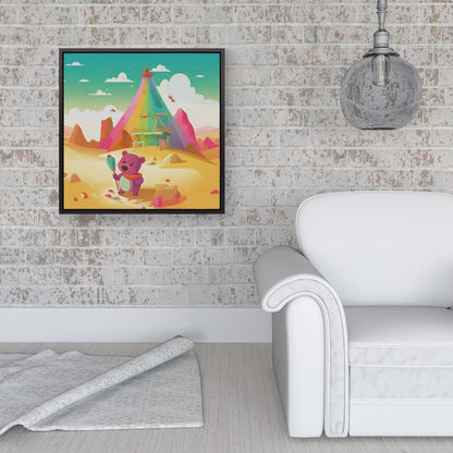 Purple Bear On A Beach Holiday Framed Canvas