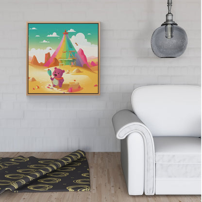 Purple Bear On A Beach Holiday Framed Canvas