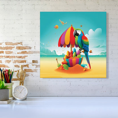 Parrot On A Beach Holiday Canvas