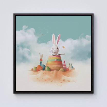 White Rabbit On A Beach Holiday Framed Canvas