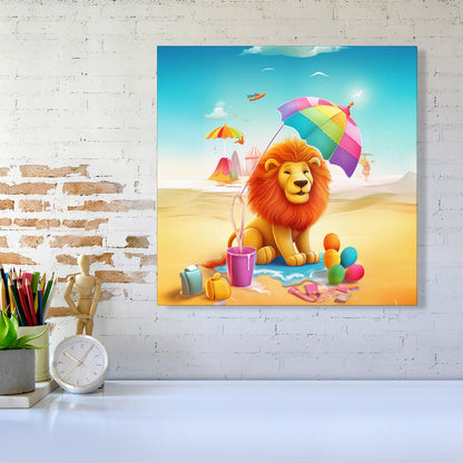 Lion On A Beach Holiday Canvas