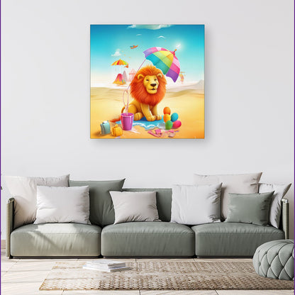 Lion On A Beach Holiday Canvas