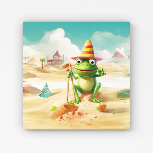Happy Frog On A Beach Holiday Canvas