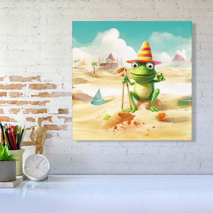 Happy Frog On A Beach Holiday Canvas