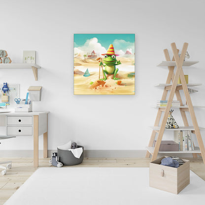 Happy Frog On A Beach Holiday Canvas