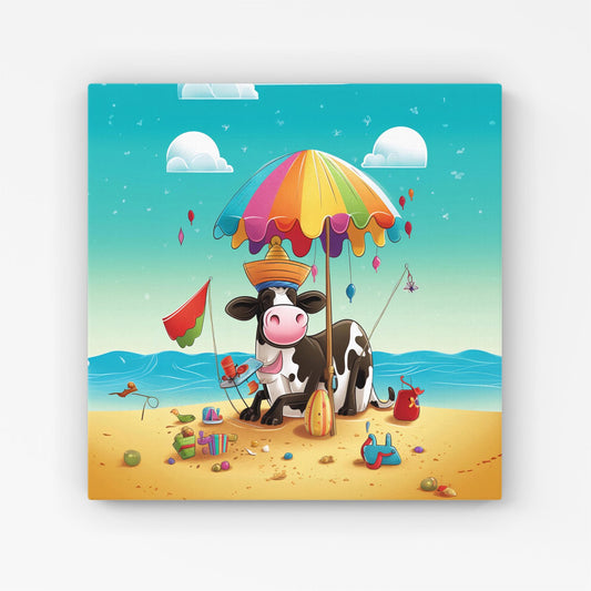 Cow On A Beach Holiday Canvas