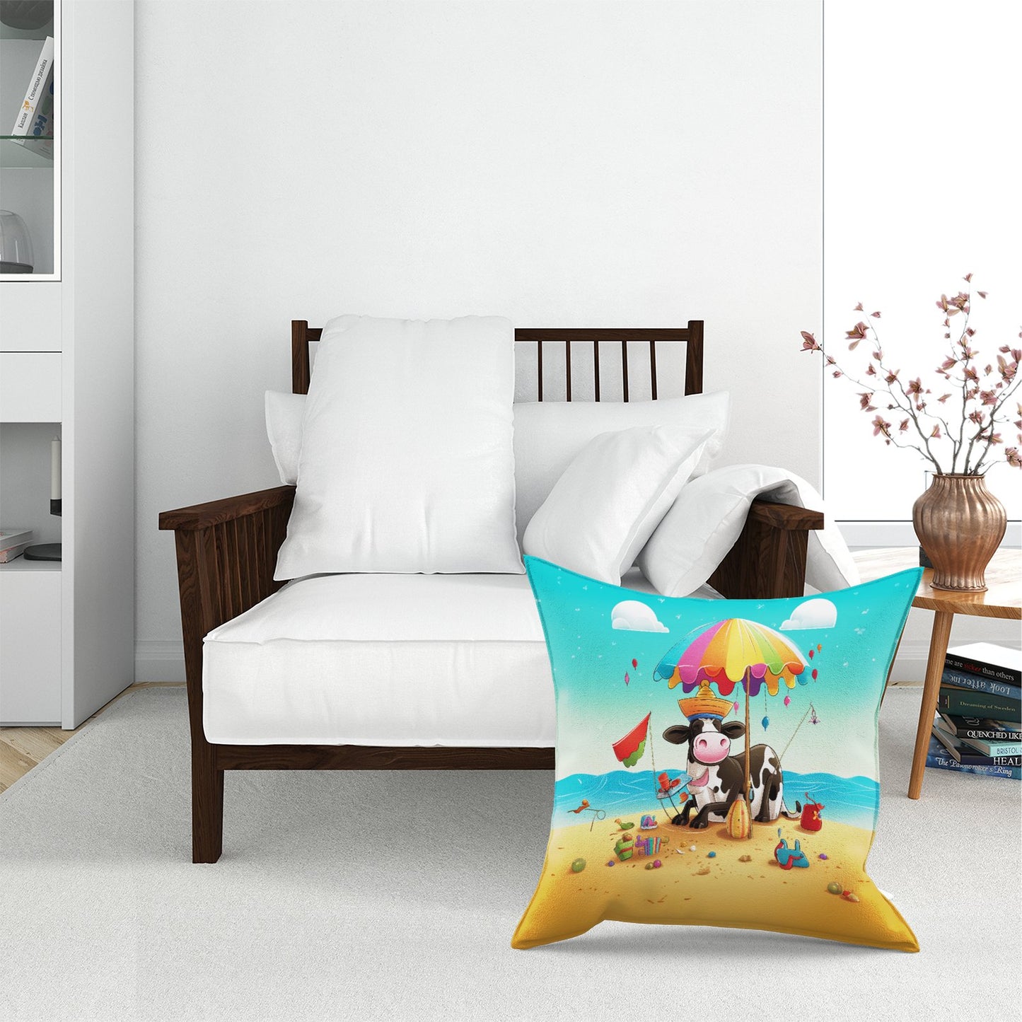 Cow On A Beach Holiday Floor Cushion