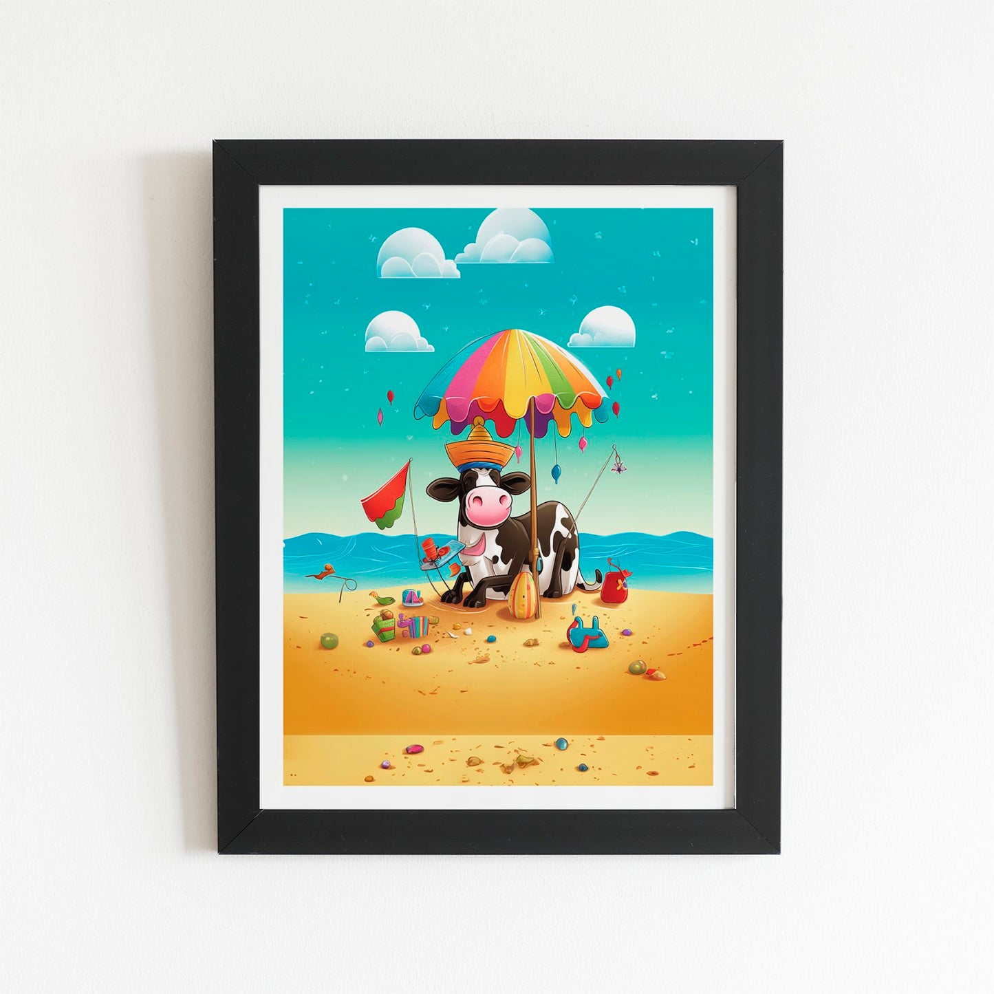 Cow On A Beach Holiday Art Prints