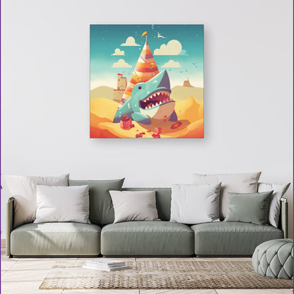 Shark On A Beach Holiday Canvas