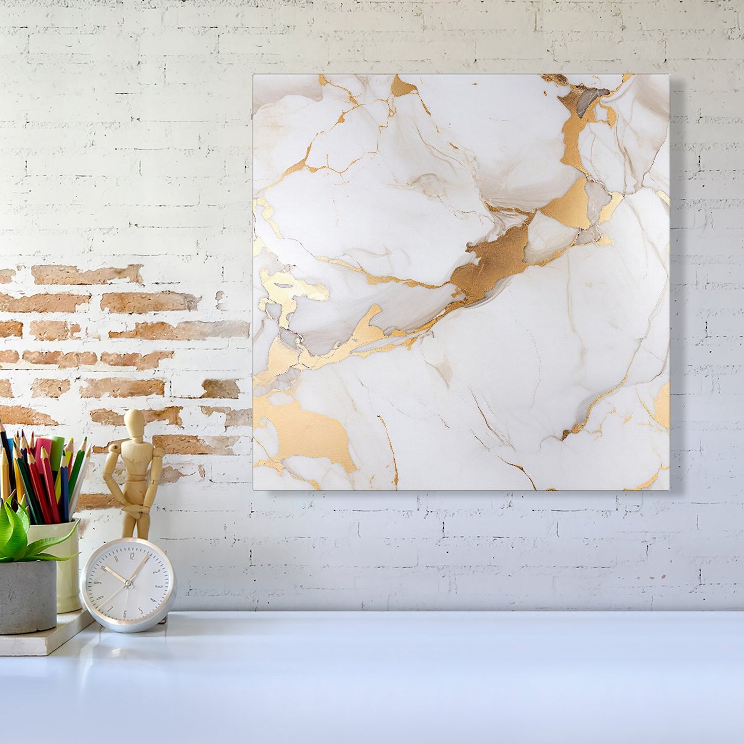 White Marble With Gold Canvas