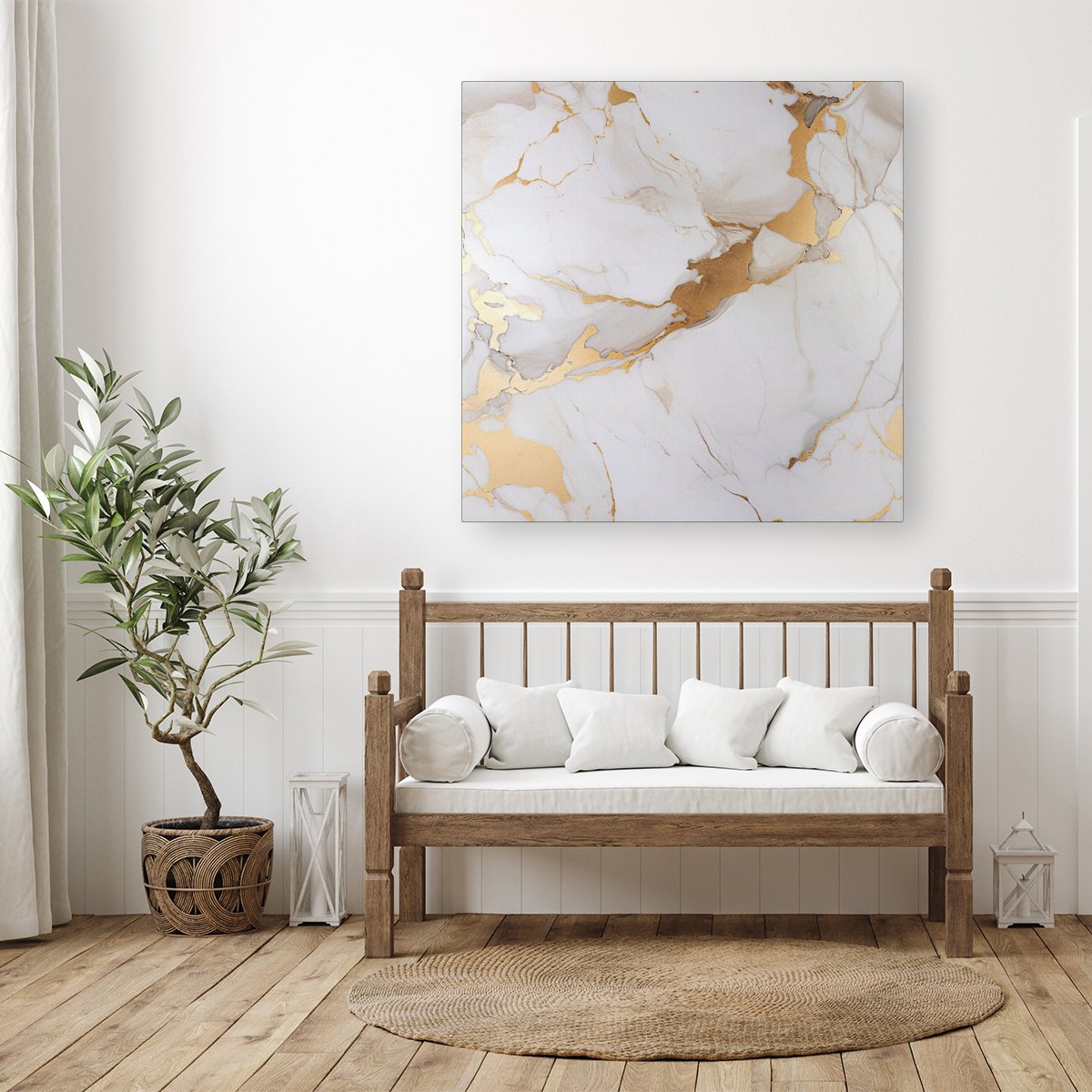 White Marble With Gold Canvas