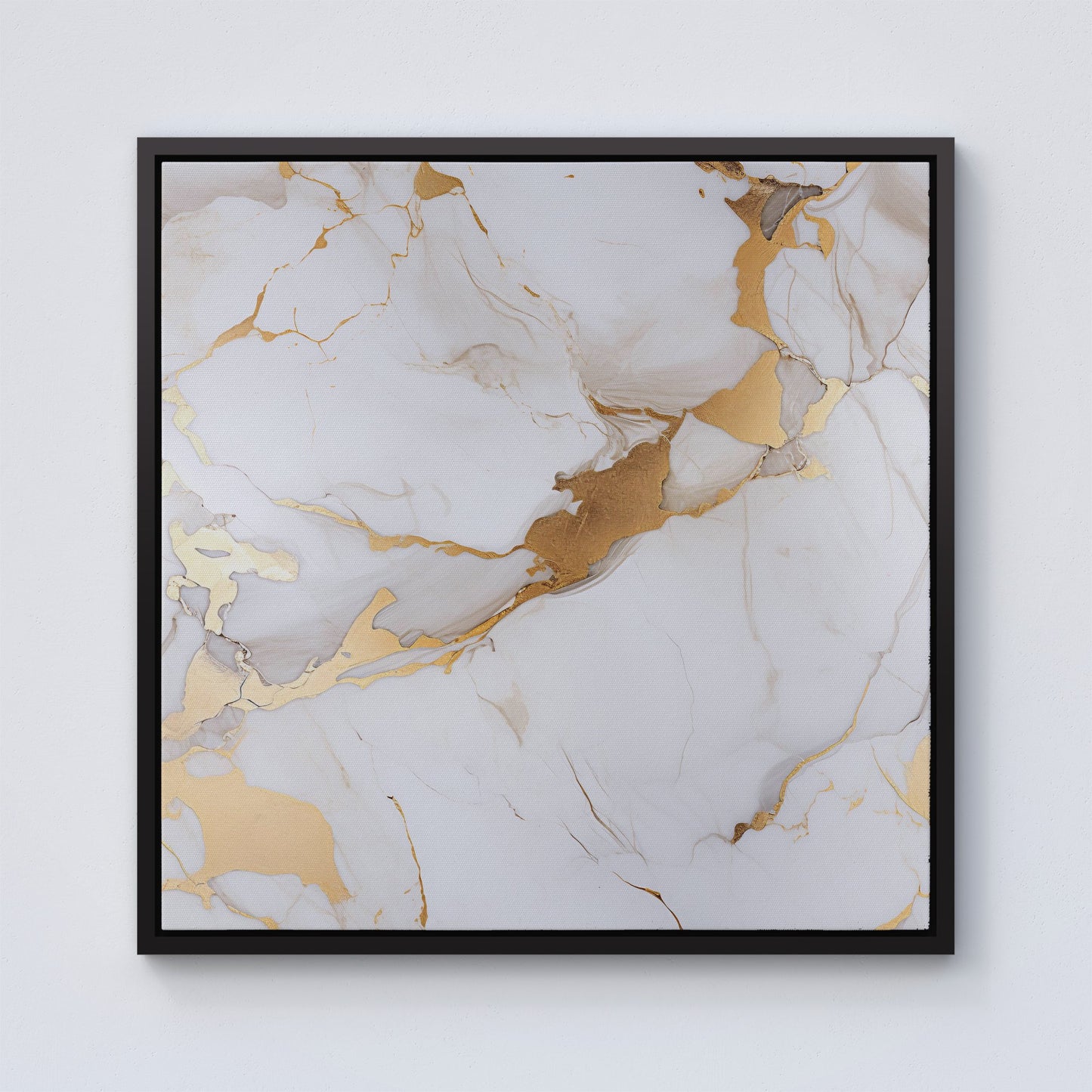 White Marble With Gold Framed Canvas