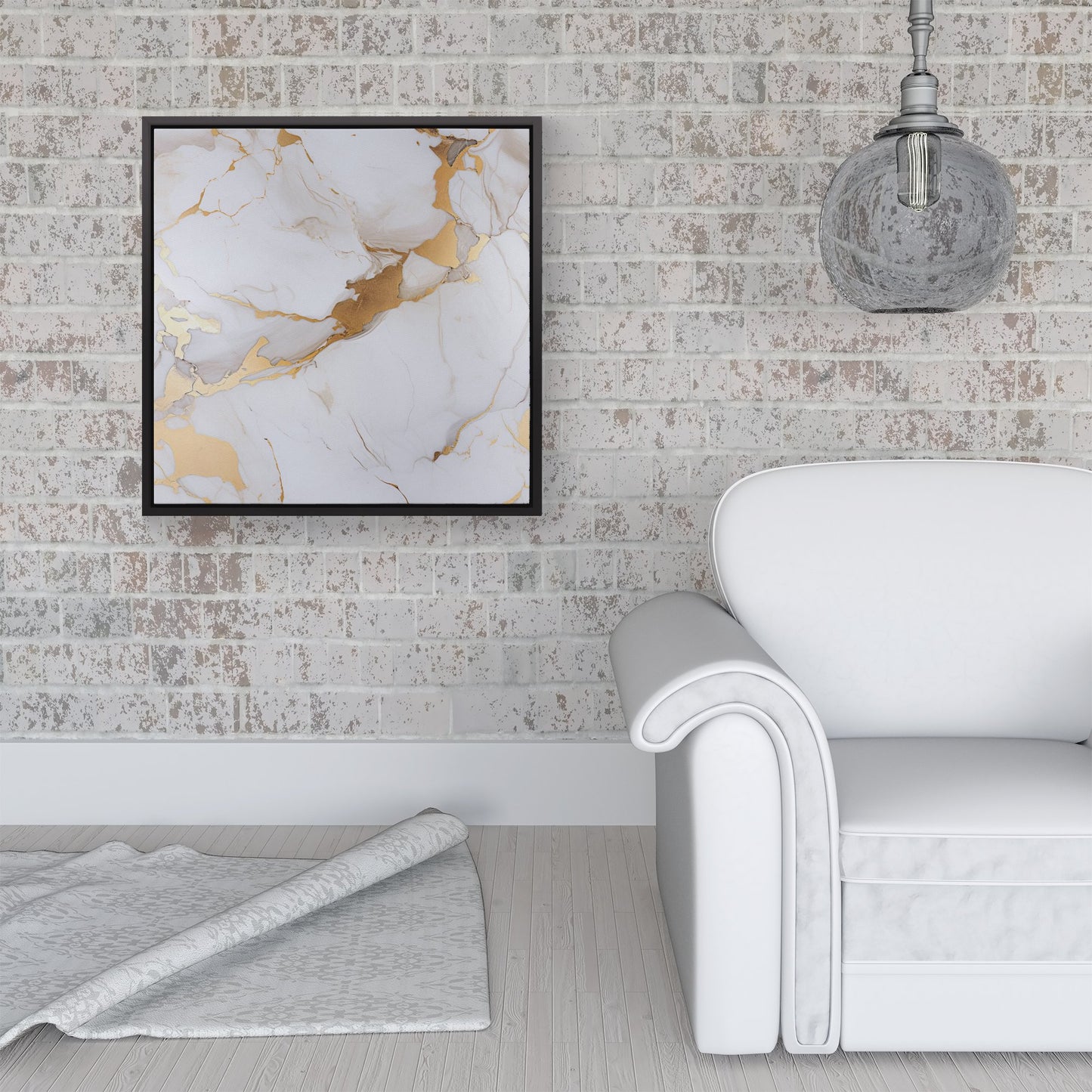 White Marble With Gold Framed Canvas