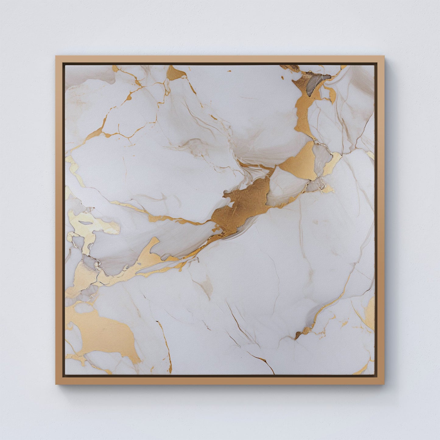 White Marble With Gold Framed Canvas