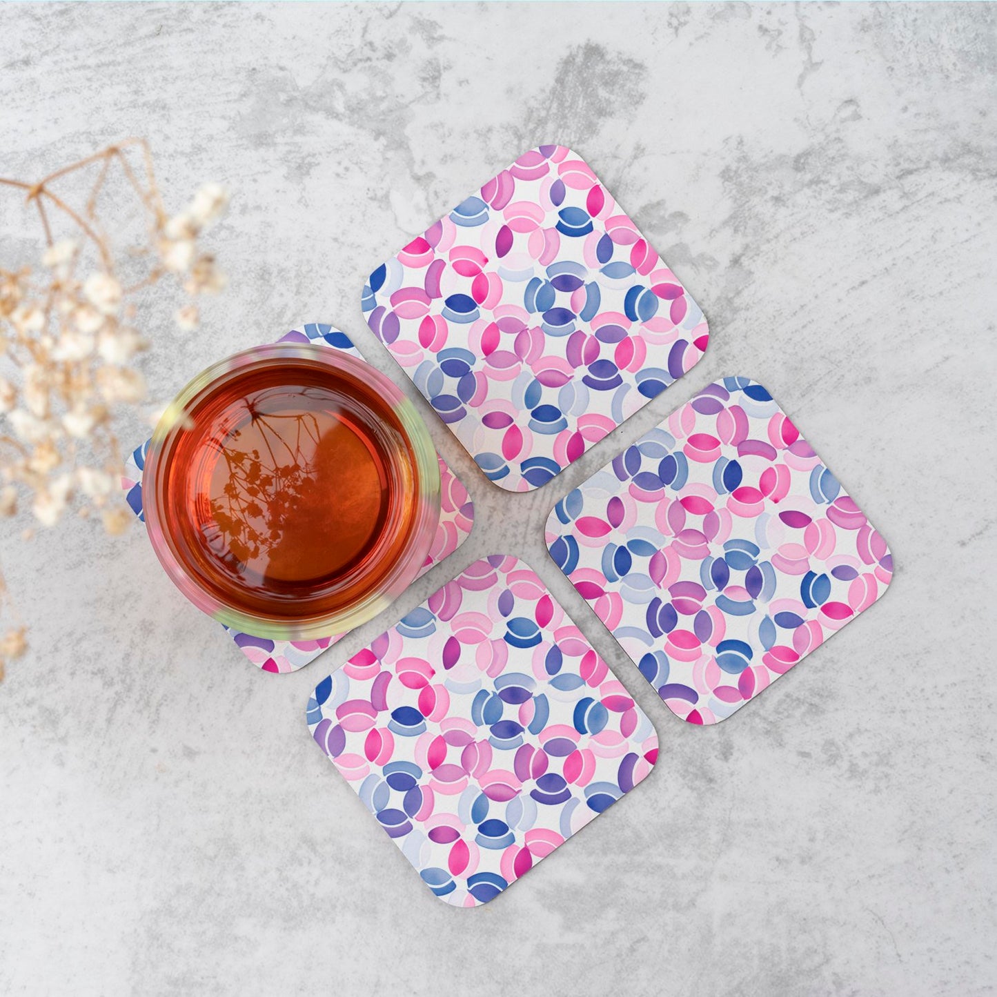 Interlocking Pink Blue Shape Coasters