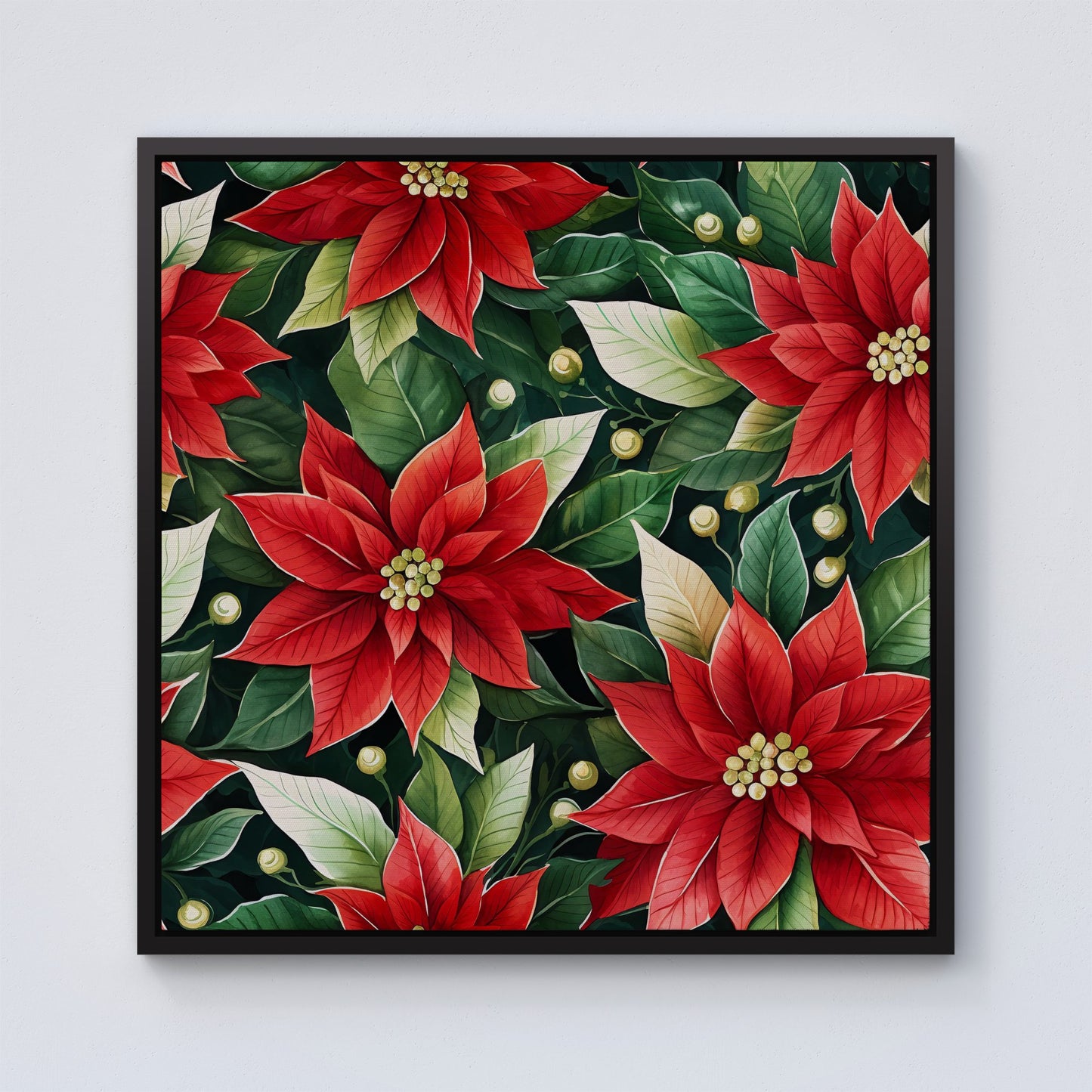 Poinsetta Watercolour Framed Canvas