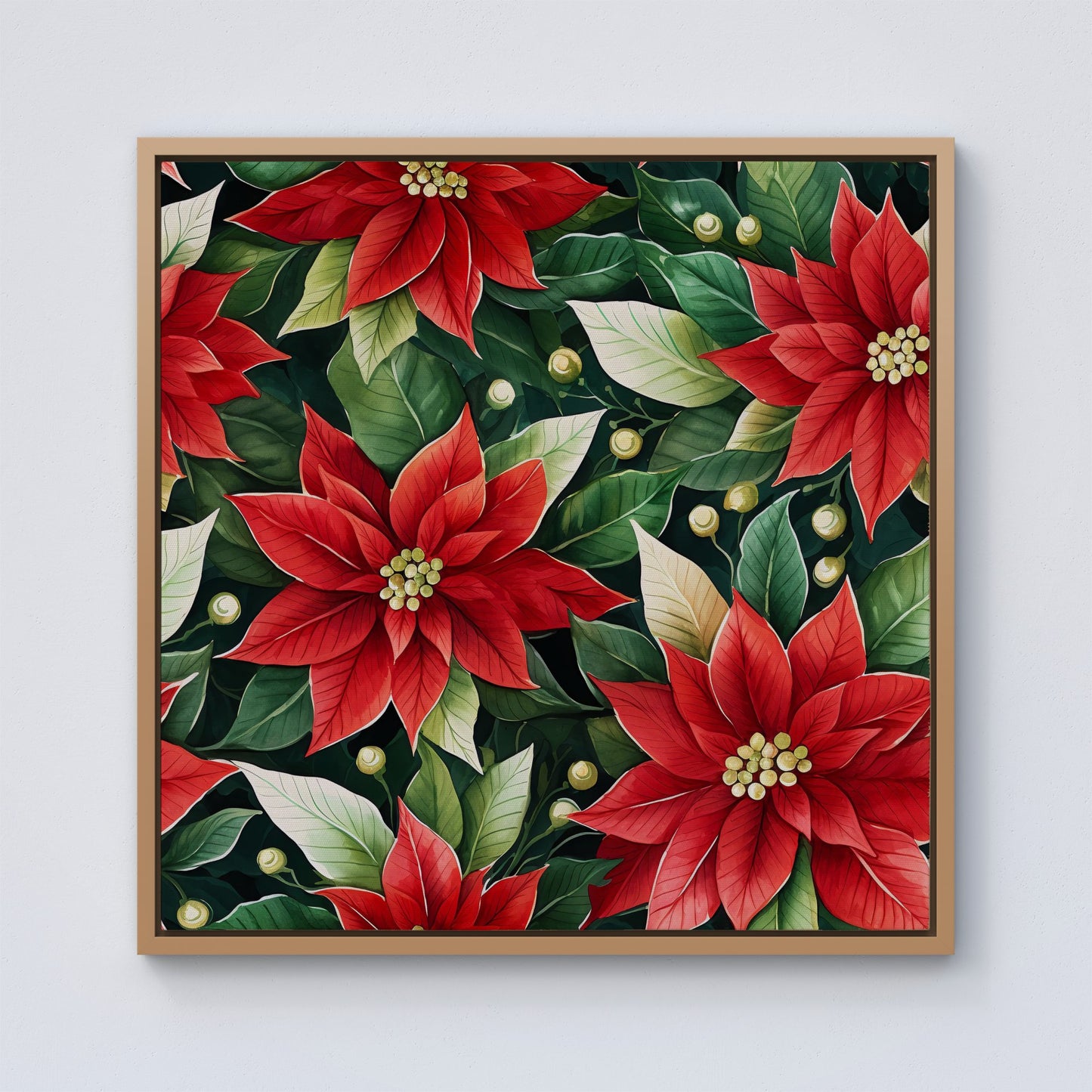 Poinsetta Watercolour Framed Canvas