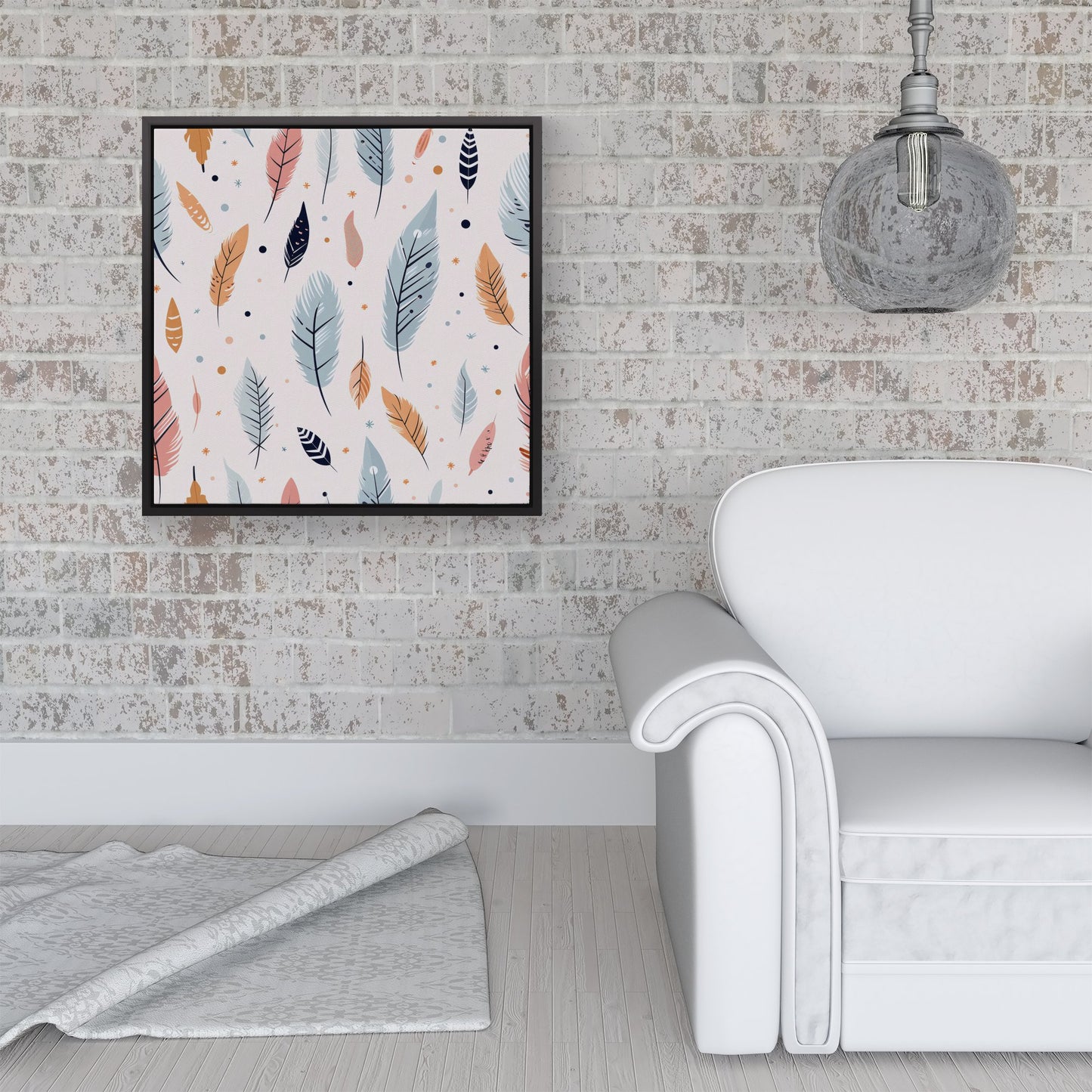 Pastel Feather Pattern Framed Canvas