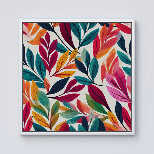 Bright Leaves Pattern Framed Canvas