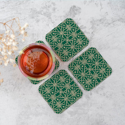 Green Lattice Design Coasters