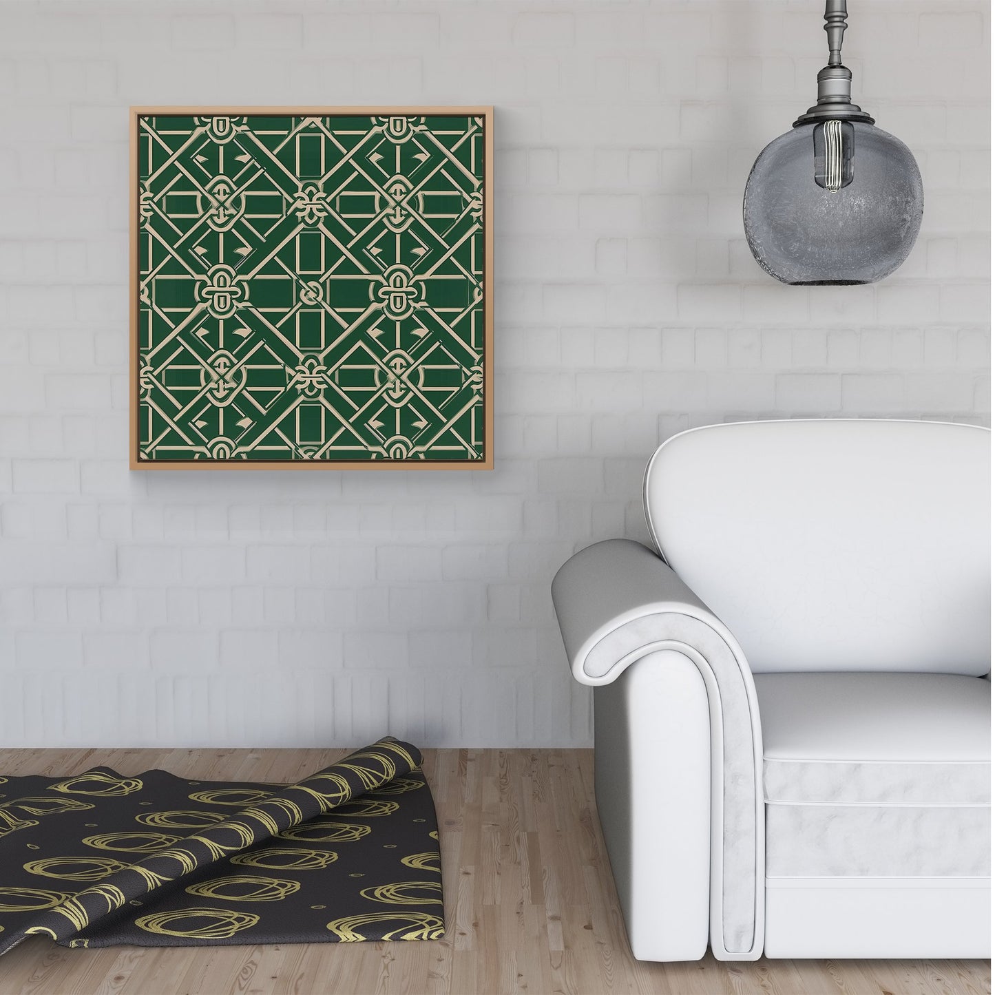 Green Lattice Design Framed Canvas