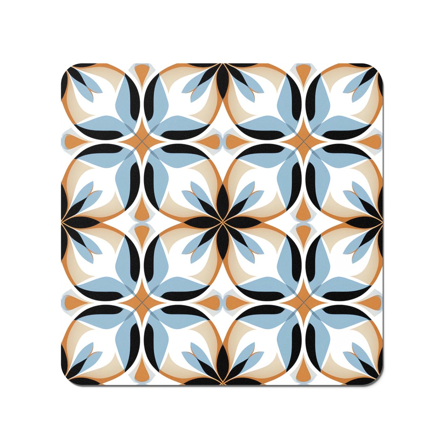 White Brown and Blue Geometric Pattern Coasters