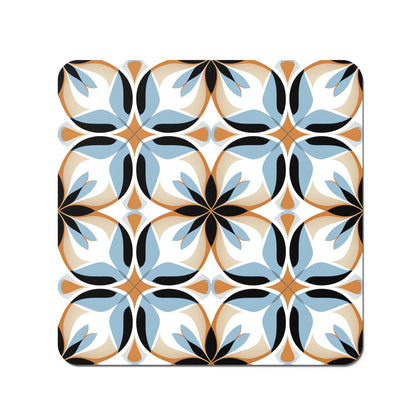 White Brown and Blue Geometric Pattern Coasters