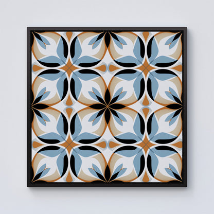 White Brown and Blue Geometric Pattern Framed Canvas