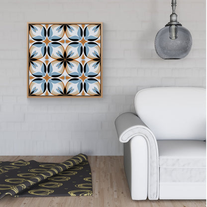 White Brown and Blue Geometric Pattern Framed Canvas
