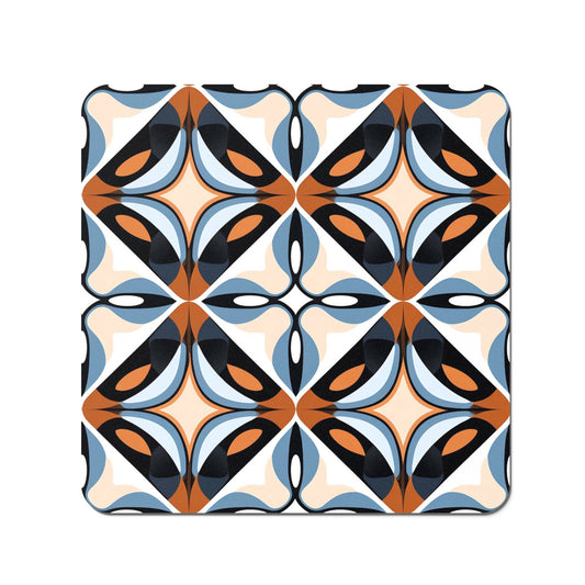 Brown And Blue Geometric Pattern Coasters