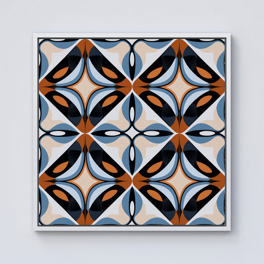 Brown And Blue Geometric Pattern Framed Canvas