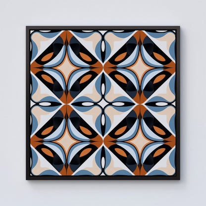 Brown And Blue Geometric Pattern Framed Canvas