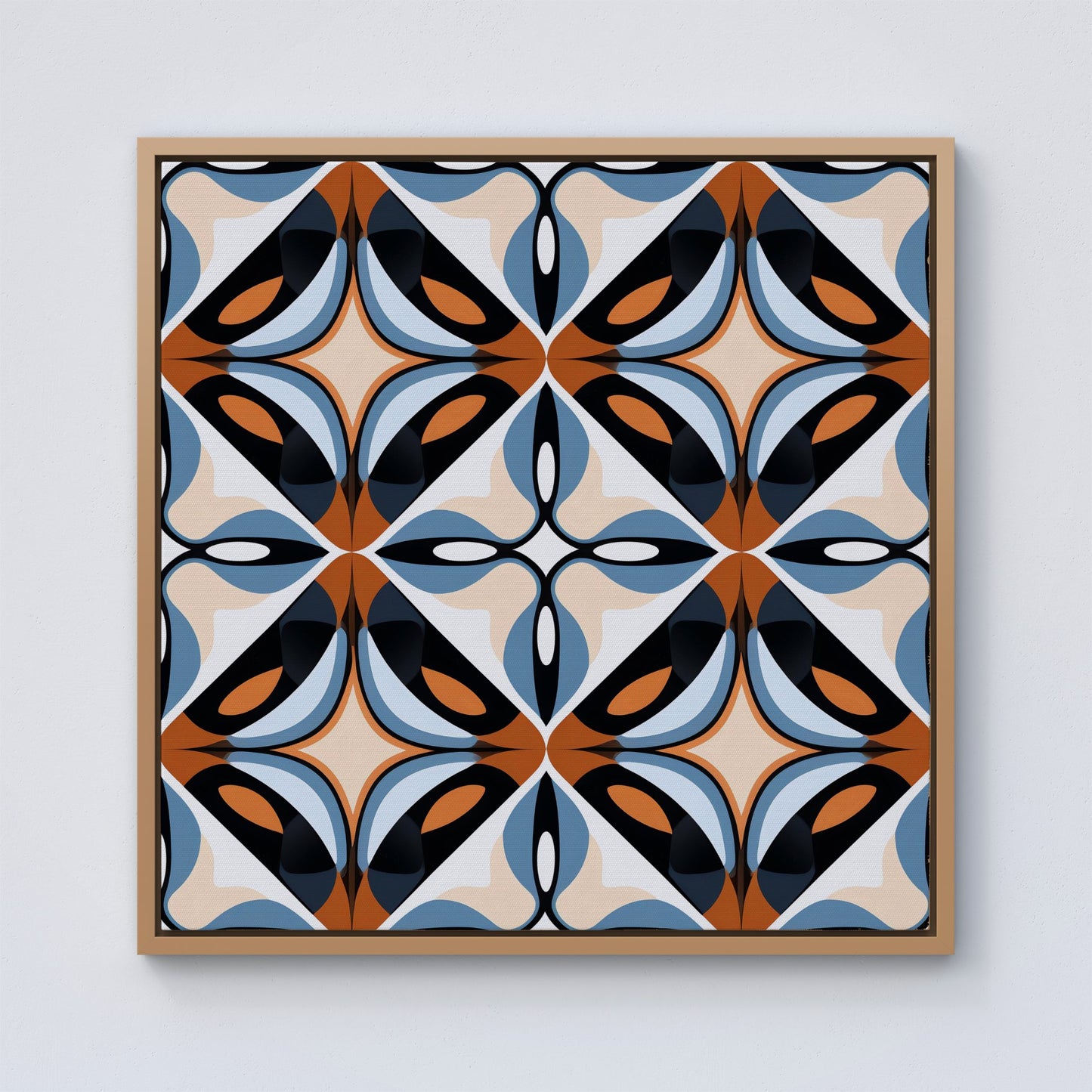 Brown And Blue Geometric Pattern Framed Canvas