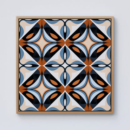 Brown And Blue Geometric Pattern Framed Canvas