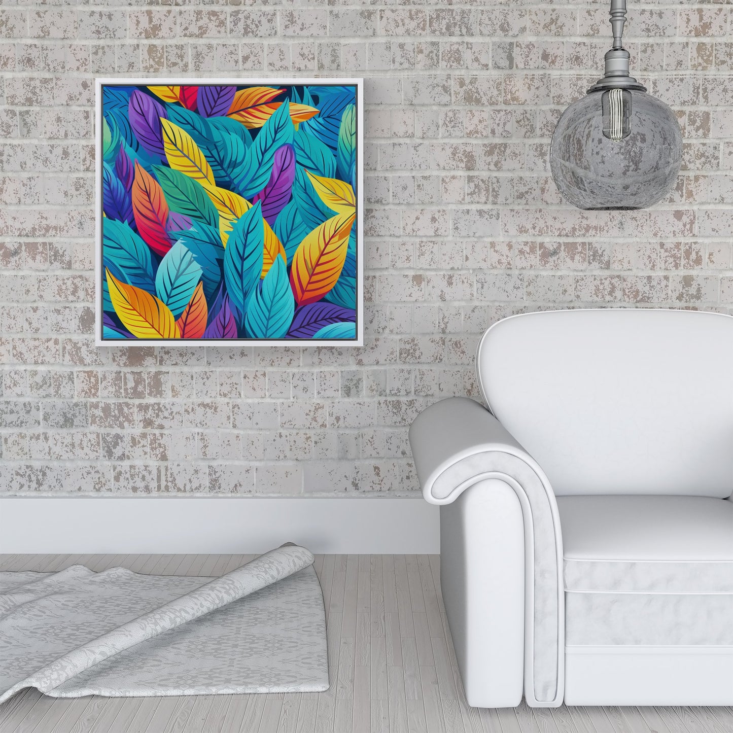 Bright Colourful Leaves Framed Canvas