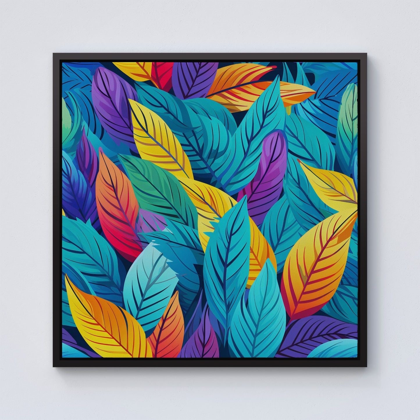 Bright Colourful Leaves Framed Canvas