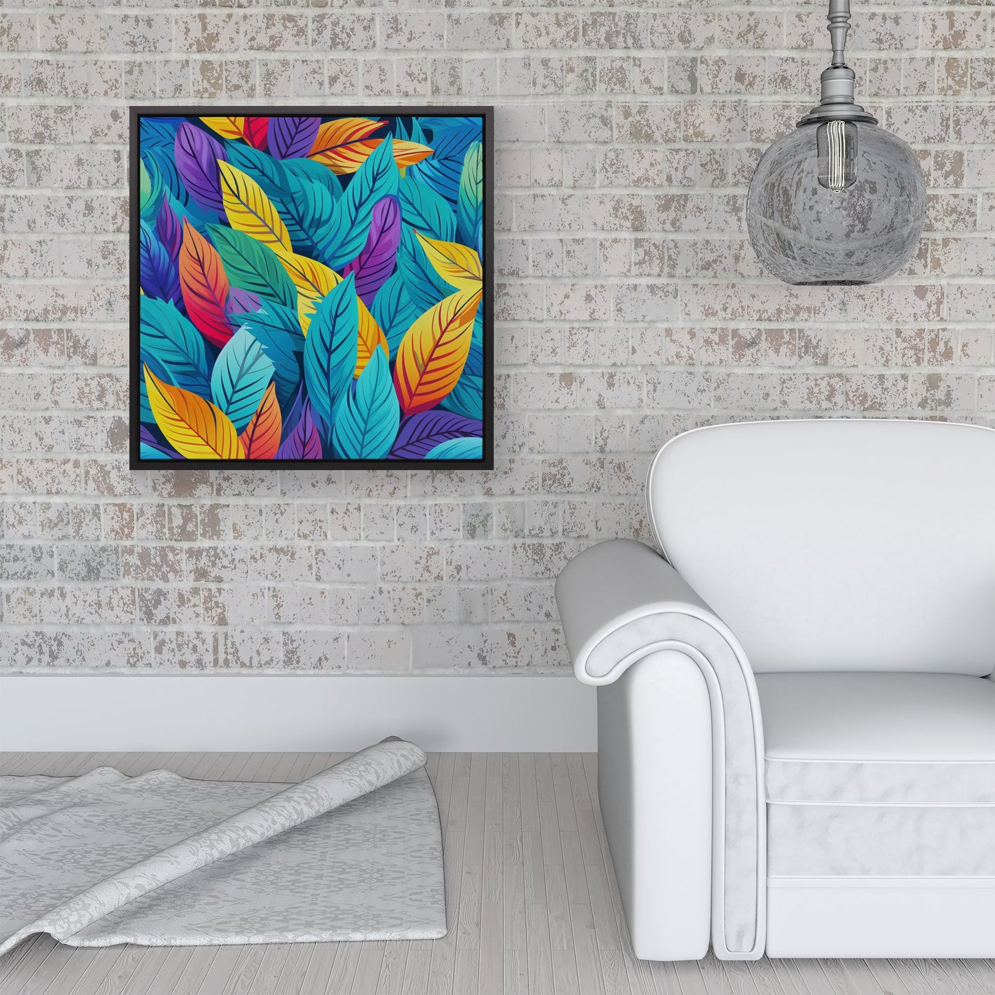 Bright Colourful Leaves Framed Canvas