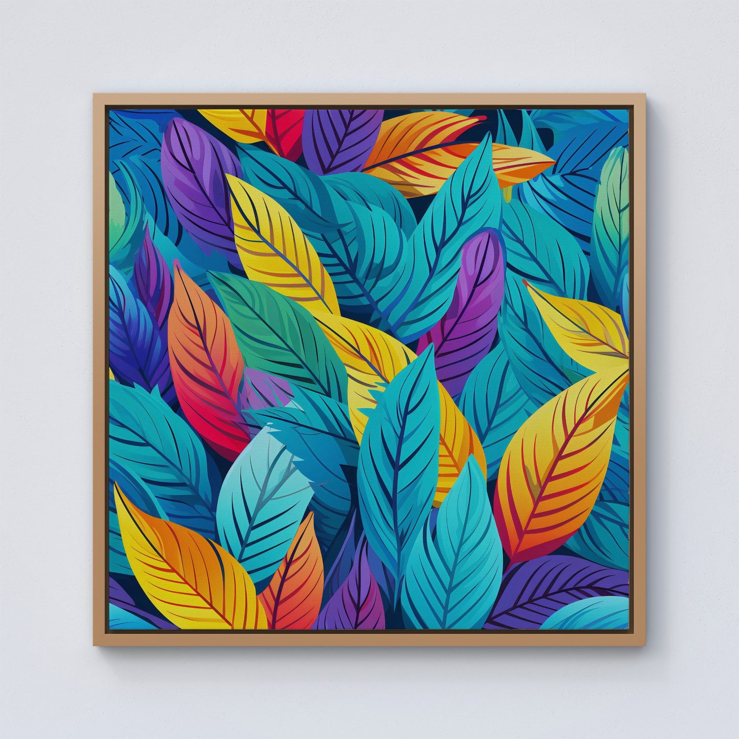 Bright Colourful Leaves Framed Canvas
