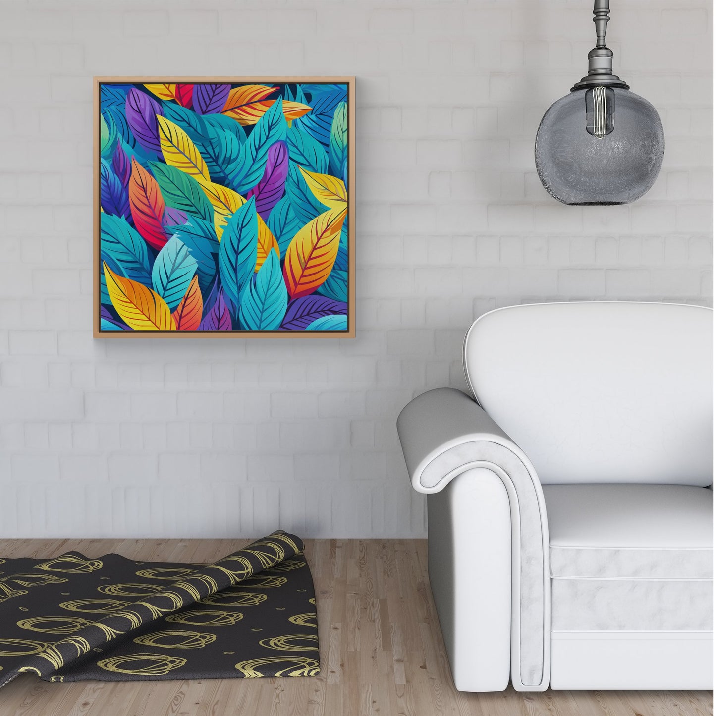 Bright Colourful Leaves Framed Canvas