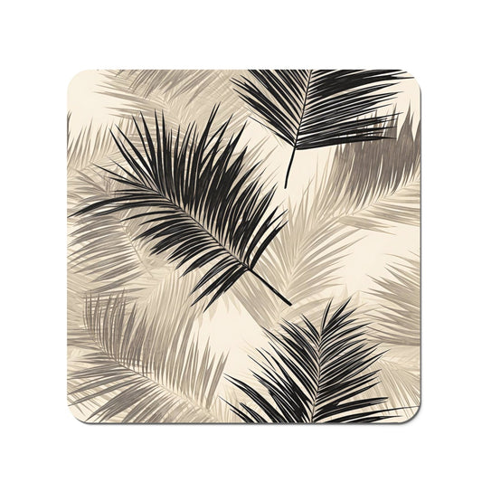 Black And White Tropical Palm Leaves Coasters
