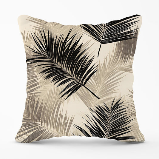 Black And White Tropical Palm Leaves Outdoor Cushion
