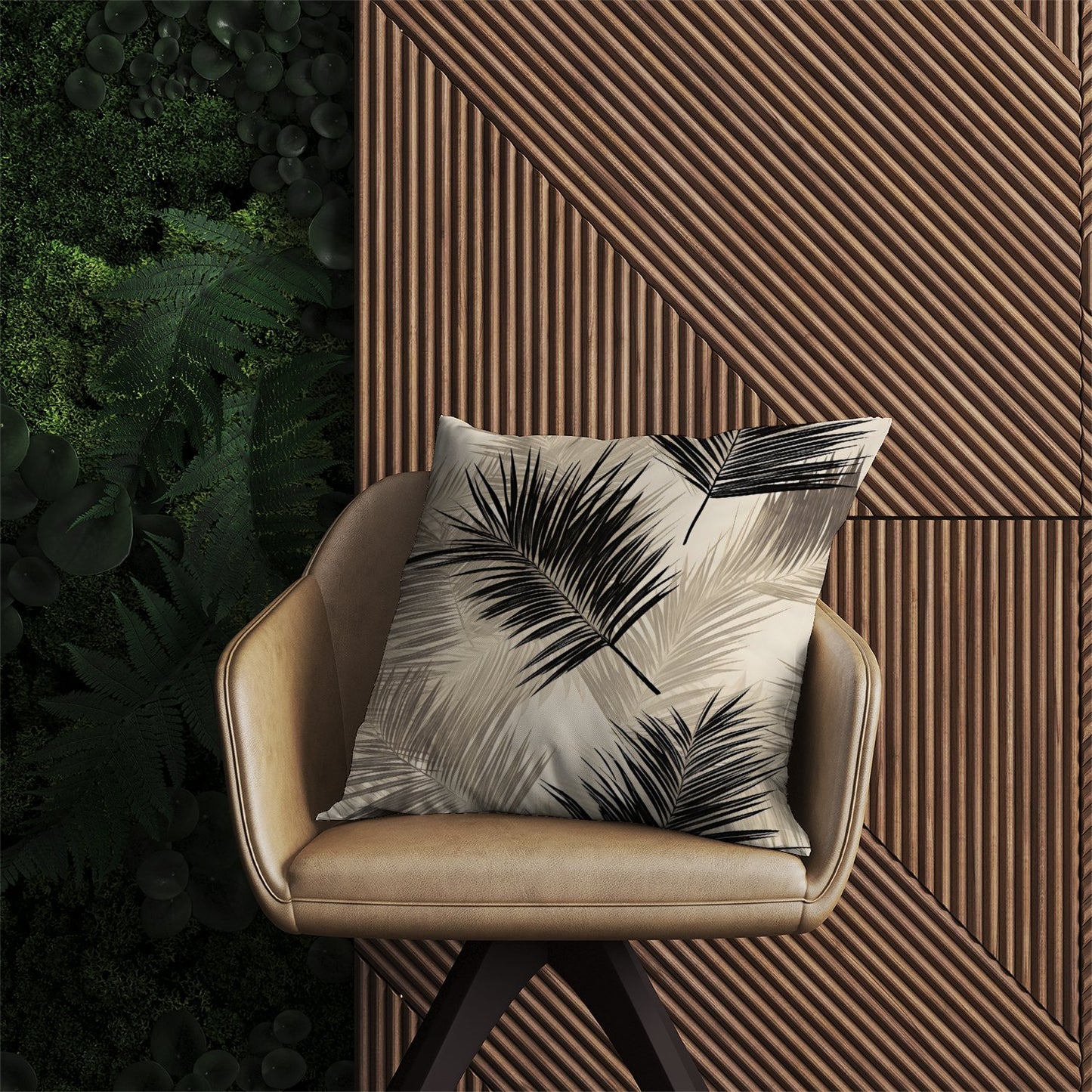 Black And White Tropical Palm Leaves Outdoor Cushion