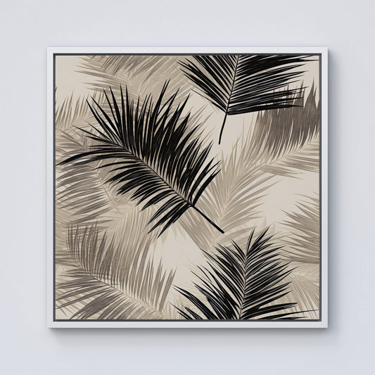 Black And White Tropical Palm Leaves Framed Canvas
