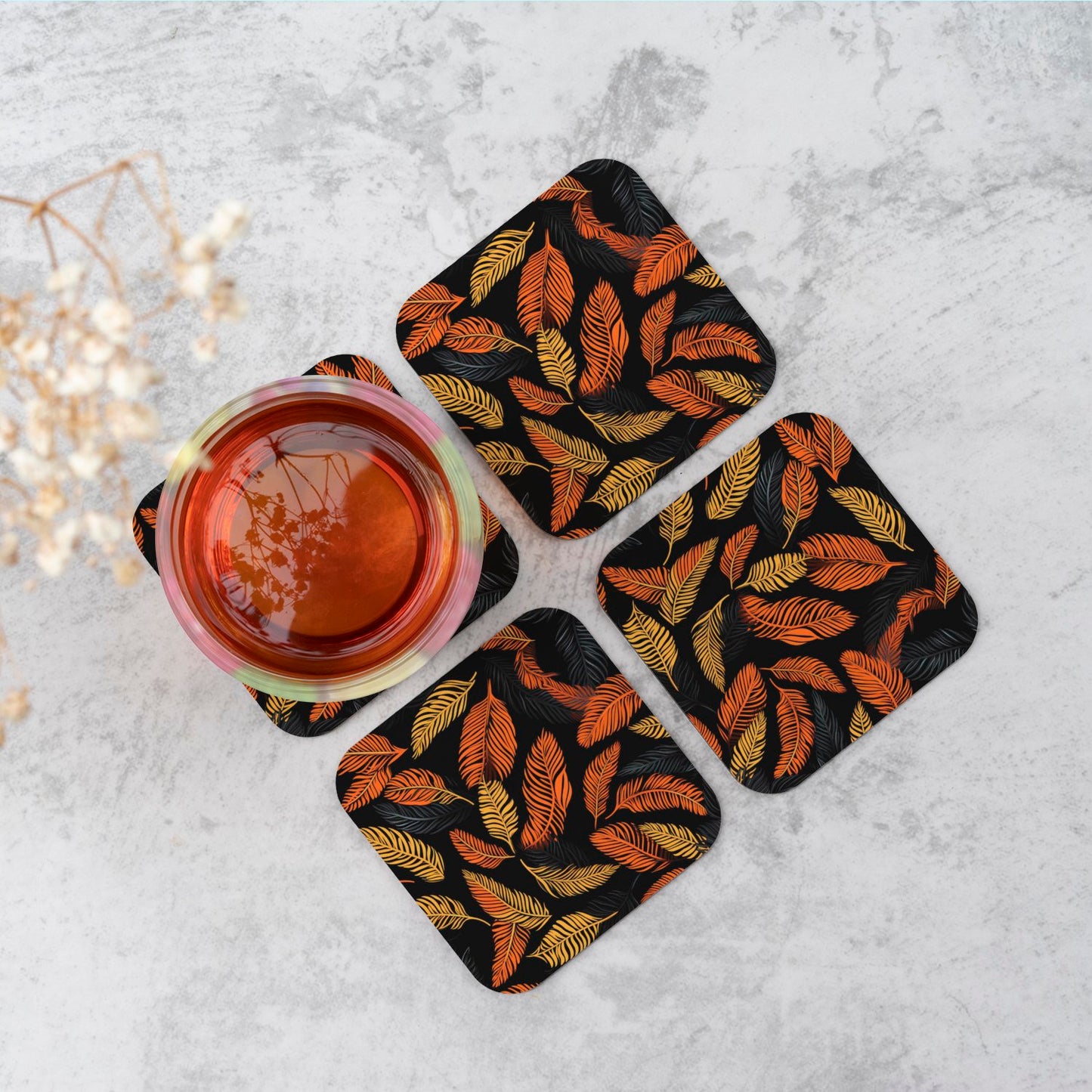Orange Feather Leaves Coasters