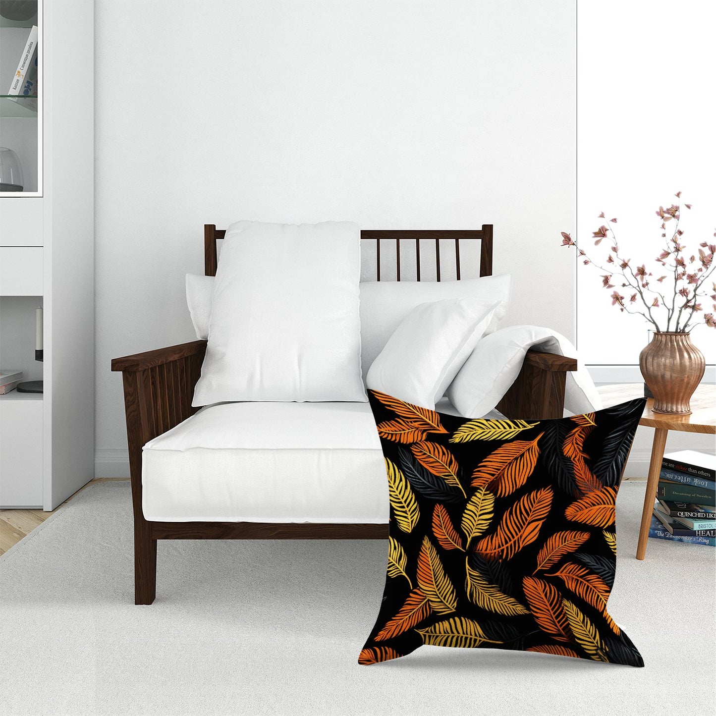 Orange Feather Leaves Floor Cushion