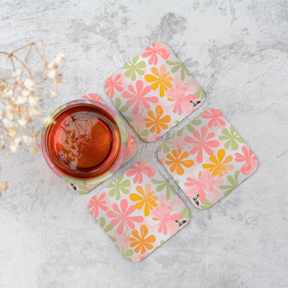 Yellow And Pink Flowers Coasters