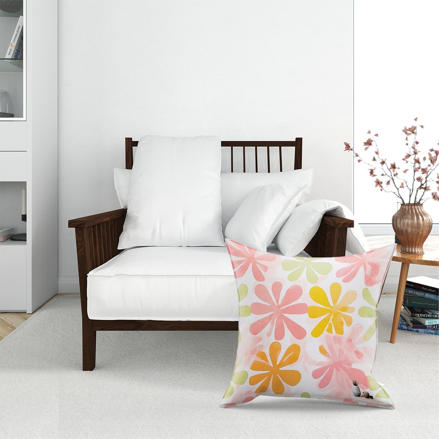 Yellow And Pink Flowers Floor Cushion
